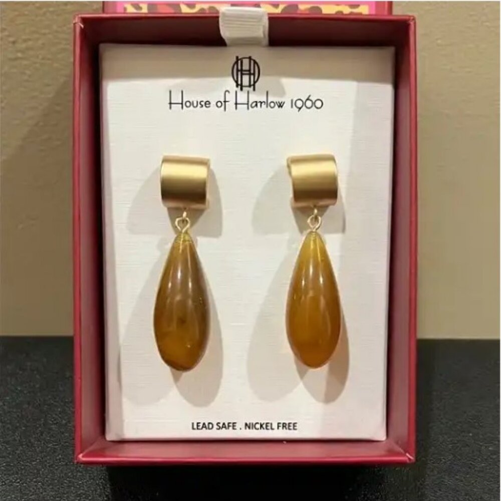 House of Harlow 1960 Gold and Tan Teardrop Earrings